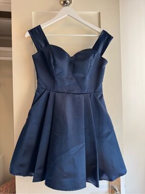 B. Darlin Midnight Blue Mini Satin Dress with Pockets Size 9/10